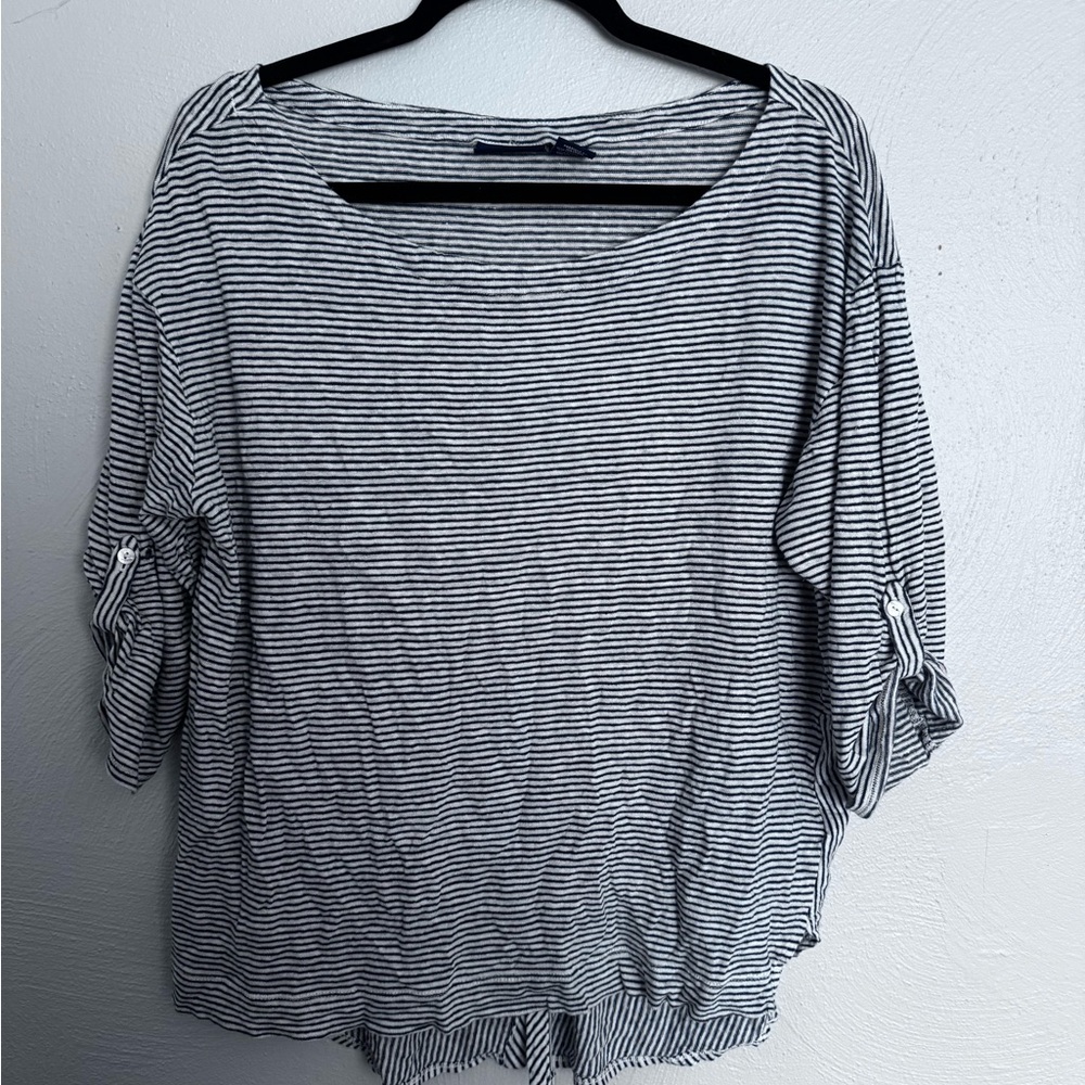 Adrienne Vittadini Navy and White Striped Blouse